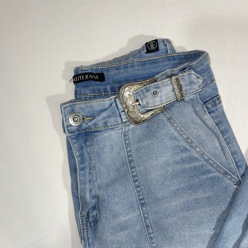 Elite Jeans Light Wash Wide Leg Buckle Detail Size 11 - Picture 3 of 7
